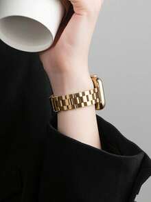 1pc Narrow Women's Gold Metal Apple Watch Band, Suitable For Apple Watch Ultra 3/2/1 Series SE/S10/S9/S8/S7/S5/S4/S3, 14mm Detachable 3-Link Chain Gold Strap, Fashionable, Elegant, Suitable For Daily Wear, Parties, Travels, Gift For Girls, Apple Watch 38/40/41mm, 44/45/46/49mm Smartwatch Accessories