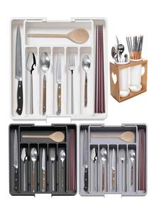 1 pieza Caja de almacenamiento de cubiertos de gran capacidad, bandeja de cubiertos expandible, organizador de utensilios para cuchillos, tenedores, cucharas, palillos, almacenamiento en el mostrador de la cocina, adecuado para regalos de vacaciones, regalos de cumpleaños, regalos de Navidad, regalos de Halloween, regalos del Día de la Madre, regalos del Día de San Valentín, regalos de Acción de Gracias, decoración del hogar, almacenamiento para fiestas y Navidad
