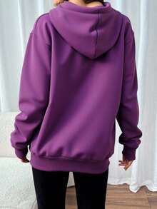 sudadera unicolor con capucha y diseño en los cordones ajustables - morado oscuro - Ver 3