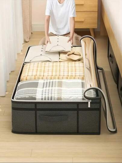 1个大容量可折叠衣物收纳袋，带透明盖，床底收纳盒，衣物分类整理器，抽屉分隔器，非常适合存放床上用品、衣物、衬衫、T恤、内衣和睡衣，卧室收纳整理，家居收纳，家居装饰，卧室装饰