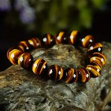 1pc 12mm Natural Stone Beads Bracelets Large Tiger Eye Bangle Bracelet For Men And Women Lucky Jewelry Ideal Gift - Màu vàng - Xem 5