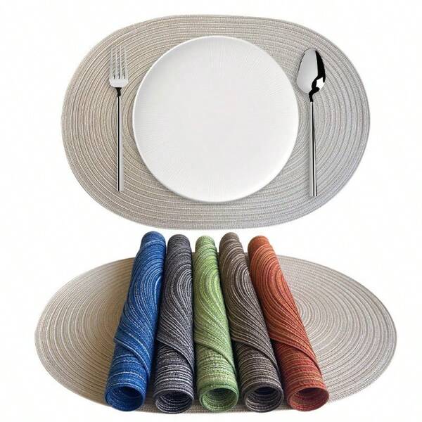 Tovagliette ovali/rotonde, set di tovagliette lavabili intrecciate, antiscivolo, resistenti al calore per tavolo da pranzo, decorazione per interni ed esterni, decorazione per tavolo da cucina