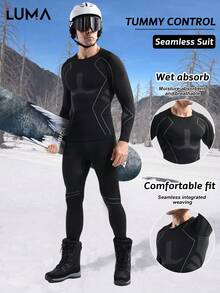LUMA Herren nahtlose Outdoor-Sport Ski Funktionsunterwäsche, Herren feuchtigkeitsableitende thermische Kompressionsenge Passform schweißabsorbierende schnelltrocknende Ski-Outfit Set