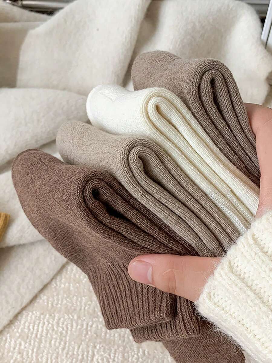 3 đôi tất dày ấm áp dành cho nữ, màu ngẫu nhiên, thích hợp cho mùa thu/đông, thanh lịch và thoải mái. - Nhiều màu - Xem 1