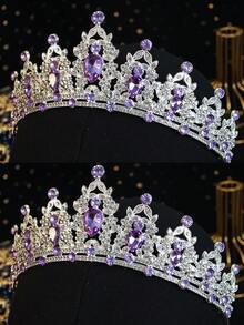 1 pieza Corona y tocado de reina, corona de princesa, tocado de cristal adecuado para mujeres y niñas, ideal para novias, princesas para usar en bodas y fiestas - Morado - Ver 13