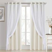 DWCN 2pcs Layered Curtains For Living Room Blackout And Sheer Curtains Grommet Top Window Curtains With Sheer Overlay For Bedroom - 象牙 - 查看 10