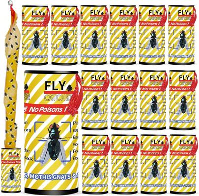 16 Pack Pestoptek Fly Ribbon For Indoor And Outdoor, Hanging Strips Sticky, Fruit Flies Traps, Fly Tape Killer Catcher For Bug, Gnat, Insect And Mosquito