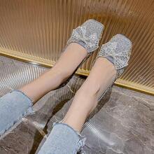 SAILING LU Square Toe Flats Shoes Rhinestoned Bowknots Ballet Flats For Women Studded Dress Shoes Comfort Light Weight LoafersChristmas - B-藍色 - 查看 7