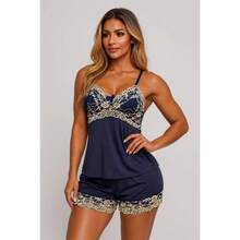 Baby Doll Renda Bicolor Romantico Sensual Conforto Presente BD159 - Azul Marinho - Visão 1