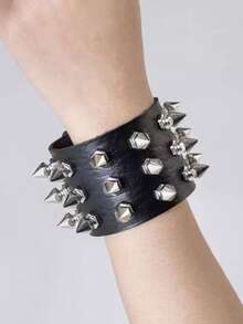 1pc Fashionable Punk Style Bracelet, Unisex PU Leather Triple Row Rivet Cuff Bangle, Exaggerated Personalized Street Dance Accessory