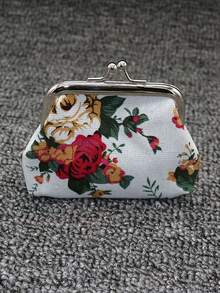 1/4-częściowy mały portfel w stylu vintage z różą z zamknięciem na kłódkę, poliestrowy, kwiatowy, płócienny, mała kosmetyczka, odpowiednia do codziennego użytku, na wieczór panieński i jako prezent na przyjęcie dla kobiet, portfel na pieniądze, mini portfel, portfel na monety Y2K
