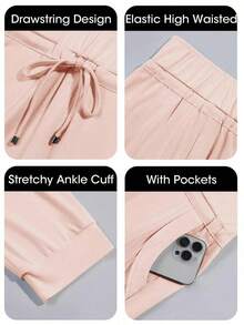 Womens Capri Yoga Pants Loose Drawstring Pajama Pants Lounge Joggers Pants With Pockets - Hồng - Xem 4