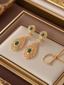 Herseygold 1 Set Of Faux Pearl Necklace And Earrings Set, Moroccan Gold-Plated Bride Jewelry Set - Gold - View 4