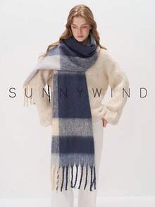 1pc Strip Pattern Women Scarf,Elegant Plaid Scarf, Autumn/Winter Wear Scarf Shawl For Dress - Blue - View 4