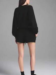 QING ROU 2pcs Set: Sweatshirt + Pants, Fashionable Versatile Soft Loungewear Set, Can Be Worn Outdoors, Autumn/Winter - Black - View 3
