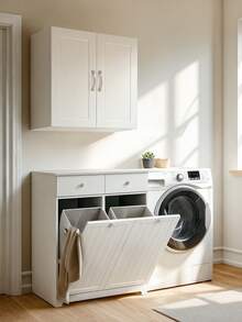 SoBuy BZR33-W Laundry Cabinet With 2 Fold-Out Laundry Bags Laundry Chest Laundry Collector With 2 Drawers Laundry Basket Bathroom Cabinet Bathroom Furniture White W X H X D Approx: 78 X 90 X 38 Cm Home Bathroom Decor Bathroom Organizer Summer Bathroom Accessories - White - View 5