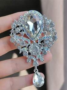 1pc Vintage Crystal Large Water Drop Pendant Brooch, Randomly Studded With Rhinestones, Fashion Accessory - Multicolor - View 1
