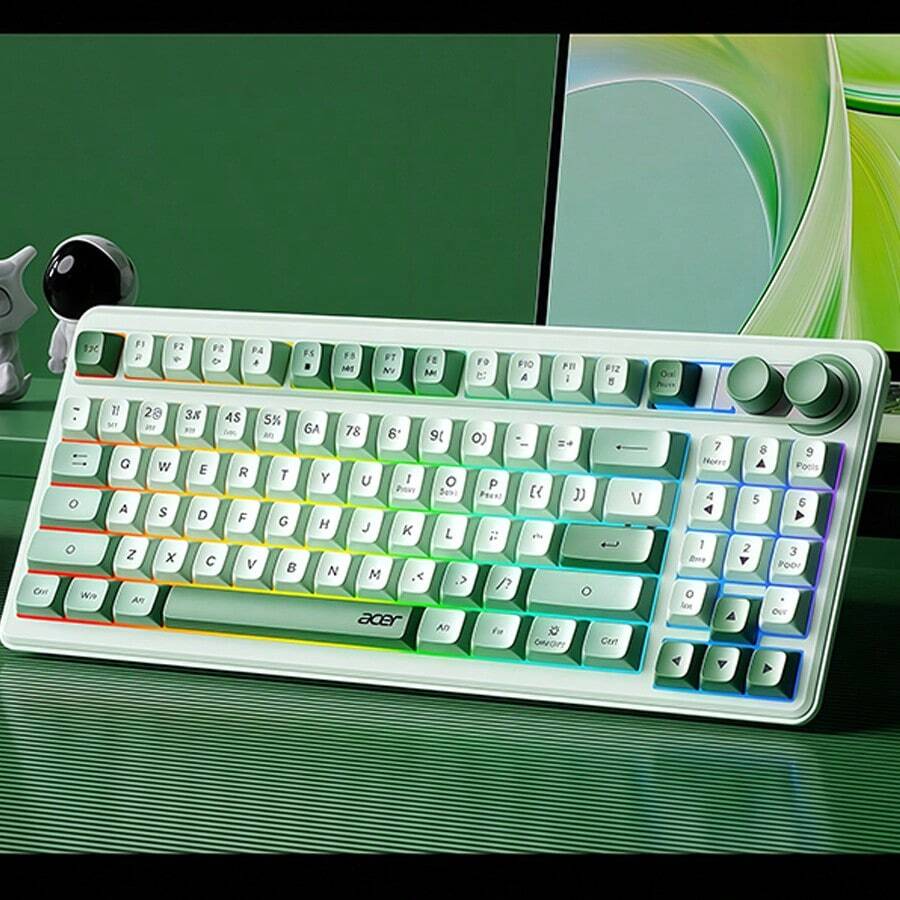 Acer OKR 234 三模無線鍵盤 機械手感輕音按鍵 多功能快捷鍵 USB接口即插即用 商務辦公遊戲全能週邊 - 綠色 - 查看 1