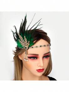 1pc 1920s Feather Headband For Women, Elegant Polyester Sequin Feather Headpiece For Masquerade Party, Vintage Costume Accessory - Multicolor - View 3