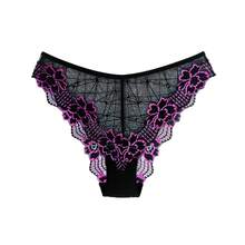 Women's Lace Underwear, Women's Lace Stitched Midriff Triangle Pants, Purple Small Flower Underwear, Women's Underwear And Lingerie - 黑色 - 查看 7