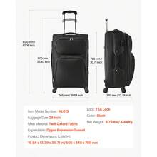 Softside Expandable Luggage With Spinner Wheels, 24 Inch / 71 Cm Softside Checked Large Luggage, Lightweight Checked Suitcase With Expandable Zippered Pocket And TSA Lock, Black - Black - View 7