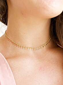 1 pieza Collar de borla de acero inoxidable Collar dorado que no se mancha para mujer Gargantilla dorada Cadena exquisita para la clavícula Collar de boda Joyería para mujer