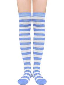 Womens Thigh High Socks Striped High Knee Socks Knee High Socks For Cosplay Long Socks Over The Knee Leg Warmers - Blue - View 1