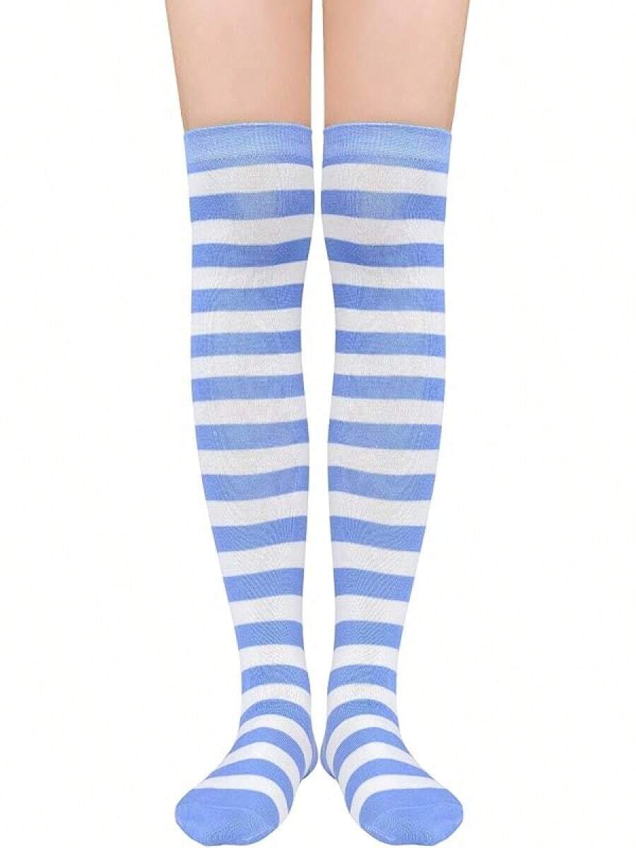 Womens Thigh High Socks Striped High Knee Socks Knee High Socks For Cosplay Long Socks Over The Knee Leg Warmers - Blue - View 1