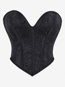 Top corset sin tirantes, top corto con corsé y lazo en la espalda, cinturilla moldeadora, top tubo adelgazante, adecuado para Halloween - Negro - Ver 1