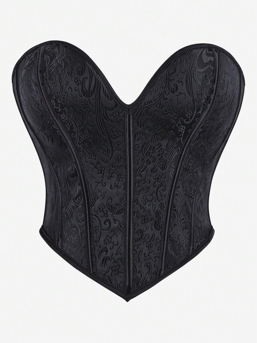 Top corset sin tirantes, top corto con corsé y lazo en la espalda, cinturilla moldeadora, top tubo adelgazante, adecuado para Halloween - Negro - Ver 1