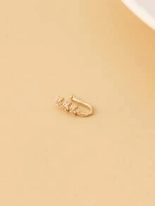 1pc Fashionable Silver-Tone Faux Nose Ring With 3 Cubic Zirconia Stones, Copper Material