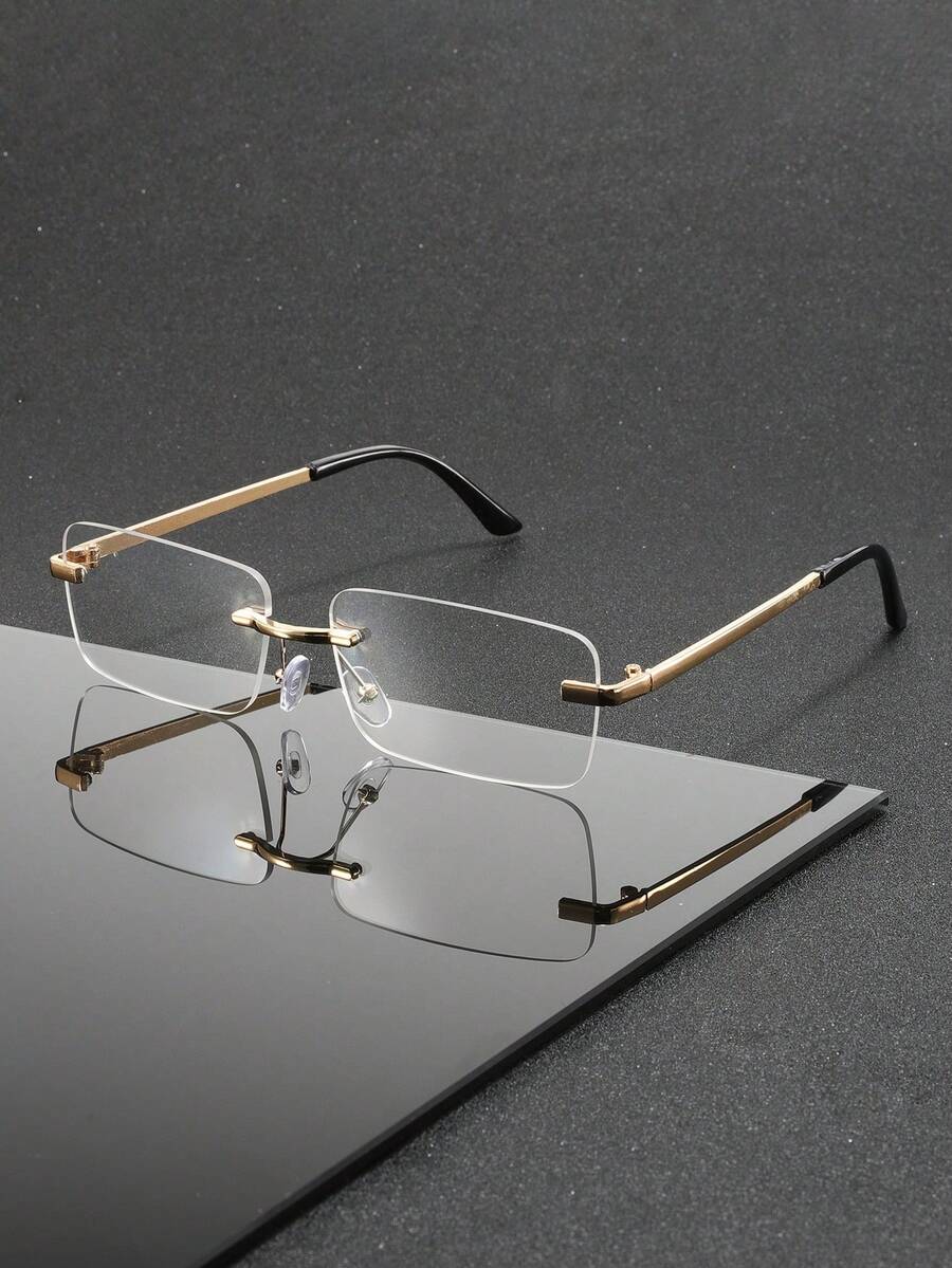 1pc Unisex Fashion Metal Frame Sunglasses, Solid Color Pattern, Frameless Structure, Square Shape, Retro Style, Suitable For Driving, Hiking, Back To School, Daily Use, Outfit Matching, Street Photography, Party, Great Gift, Fits Various Face Shapes, High Quality Glasses