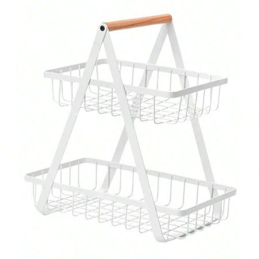 Premium 2-Tier Tabletop Fruit Bowl, 33cm Height, Wire Fruit Basket, 2 Tier Multipurpose Organizer - 白色 - 查看 1