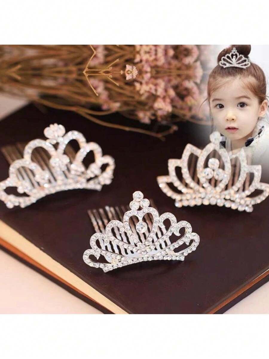 Tiara Coroa Com Pente Estilo Princesa – Strass Brilhante Para Penteados de Festa Infantil/ Casamento/ Noivas/ Debutantes/ Adulto e Bailarina Ballet - Dourada - Visão 1