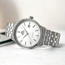 Reloj automático mecánico resistente al agua para hombre de Orient con calendario, esfera blanca y referencia RA-AC0F02S10B