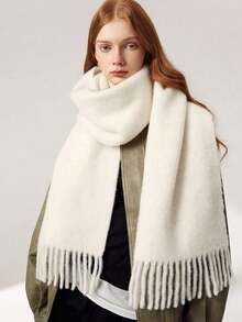 1pc Unisex Solid Color Comfortable Warm Scarf, High-Quality Blended Mohair Shawl For Keeping Warm