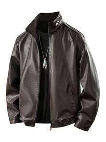 Męska kurtka motocyklowa na jesień/zimę, koreański modny skórzany płaszcz ze stójką i kołnierzem ze skóry PU