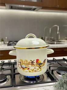 1 pièce Pot à couvercle double avec revêtement émaillé - Bocal à graisse résistant à la chaleur, récipient de stockage alimentaire portable, grand et durable pour le stockage du saindoux, du beurre, de la graisse, pour le stockage alimentaire extérieur, convient à la décoration de cuisine de style ferme - Idéal pour les condiments, les épices, les sauces - Outil de cuisine et de cuisson essentiel