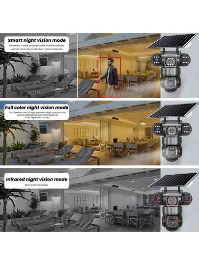 SWVW 4G Solar IP Camera CCTV 12MP Dual Lens Triple Screen PTZ Auto Tracking 6K Curious Security Surveillance V380 Pro Camera, Outdoor Indoor Home Cameras, Wireless Ring ,None Pet ,Smart view 8