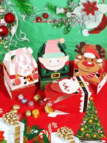 12 PIEZAS/1 PIEZA Cajas de cartón con asas para dulces navideños con estampado 3D vibrante para regalos de fiesta, dulces, chocolates y obsequios (Estilo de cabeza grande) - Combinación navideña A - Ver 5