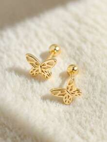 Artepollo 1 Pair 925 Sterling Silver Hypoallergenic Butterfly Children's Earrings, Spiral Earring Backs Won't Fall Off, Delicate & Cute, Gift Box Packaging, Gift For Kids, Young Girls, Friends Birthday - Gold - View 5