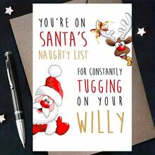 1pc Humorous Christmas Greeting Card, Santa & Reindeer Naughty List Design, Paper Holiday Card, With Envelope, For Friends, Family, Teachers, Students, Neighbors, Universal Recipient, Christmas & Special Occasions - Multicolor - View 6