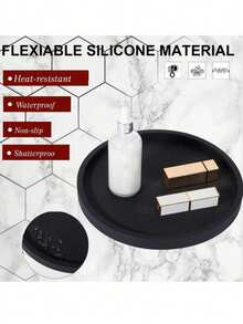 1 szt. Nowoczesna, czarna, okrągła taca ze świecznikiem – wystrój rustykalny, odpowiednia do domu, kuchni i łazienki – idealna do kawy, herbaty lub eksponowania przedmiotów, klasyczna struktura, idealna taca świąteczna