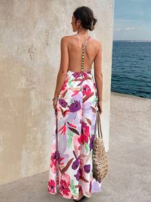 Standard Größe Kleid mit Blume Muster und perlenbesetztem Rücken