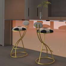 29 Inch Bar Stool Set - Counter Height Stool, Velvet Counter Stool, High Stool With Backrest And Metal Legs, Medieval Modern Bar Chair For Kitchen Island, Dining Room Chair - B-gold (football Print Bench) - View 5