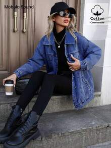 Chaqueta versátil de estilo deportivo casual de moda para mujer, con forro polar y resistente al viento, para primavera, otoño e invierno, en color azul, con estilo estudiantil universitario Y2K