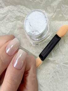 2 盒珍珠白指甲闪光粉镀铬，Y2K 2 件月光白镀铬粉颜料，用于釉面甜甜圈美甲，月光粉镜面效果闪光 2 件眼影棒 DIY 指甲饰品指甲宝石美甲用品 - 彩色 - 查看 3