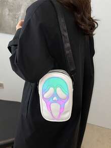 Halloween Ghost Face Print Ladies' Mobile Phone Wallet Laser Ladies' Shoulder Bag Crossbody Bag Ladies' Bag Skull Face Shopping Bag Suitable For Shopping And Taking Photos, Halloween Day Gift Mini Square Bag
