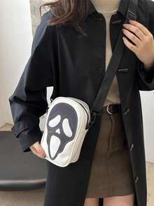 Halloween Ghost Face Print Ladies' Mobile Phone Wallet Laser Ladies' Shoulder Bag Crossbody Bag Ladies' Bag Skull Face Shopping Bag Suitable For Shopping And Taking Photos, Halloween Day Gift Mini Square Bag