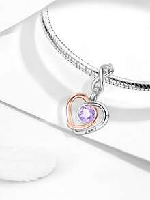 1个925纯银爱心月份吊坠，适合DIY手链，女士饰品 - 銀色 - 查看 6